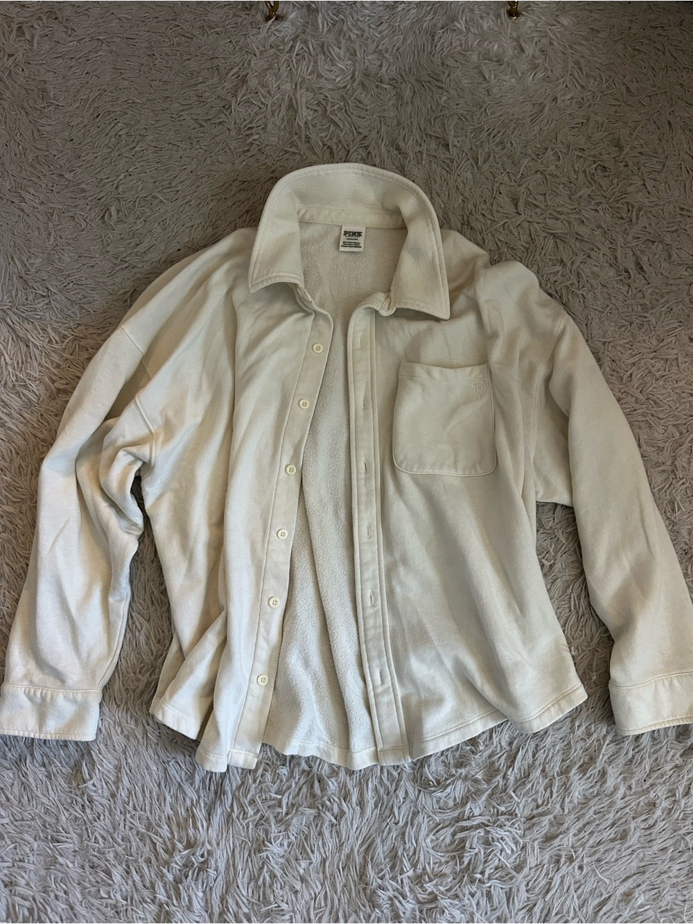 Women’s Cream Button-Up Fleece Jacket